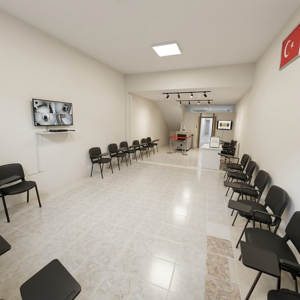 Elpaş Özel Güvenlik uygulama dersliği: X-Ray cihazı ve CCTV izleme ekranı